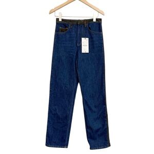 NWT Zara Relaxed Fit Mid-Rise Jean with Suede Detail 
Dark Wash Blue SZ 2